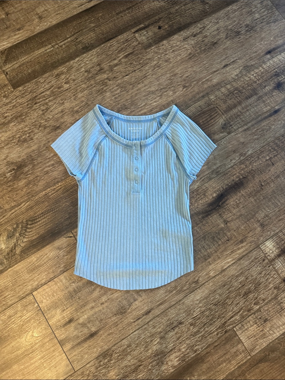 Ribbed Short Sleeve Henley Top - Light Blue